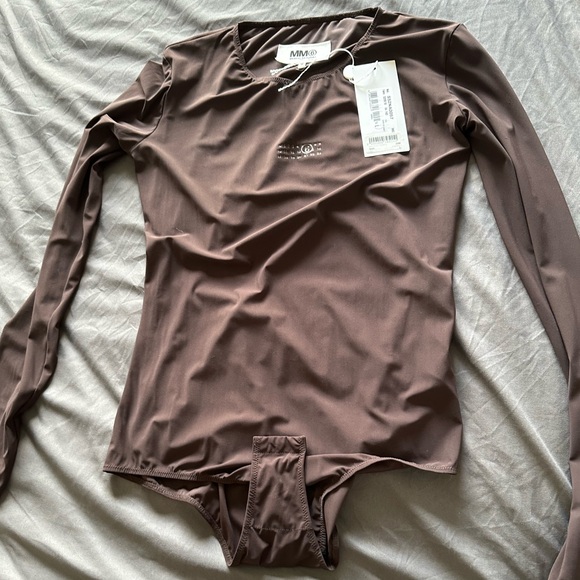 MM6 Maison Martin Margiela Taupe Long Sleeve Bodysuit - Picture 1 of 5